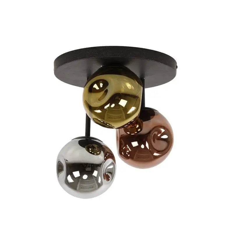 Plafonnier 3 Lampes Stellar en métal, illuminant élégamment une pièce avec ses trois abat-jours en verre