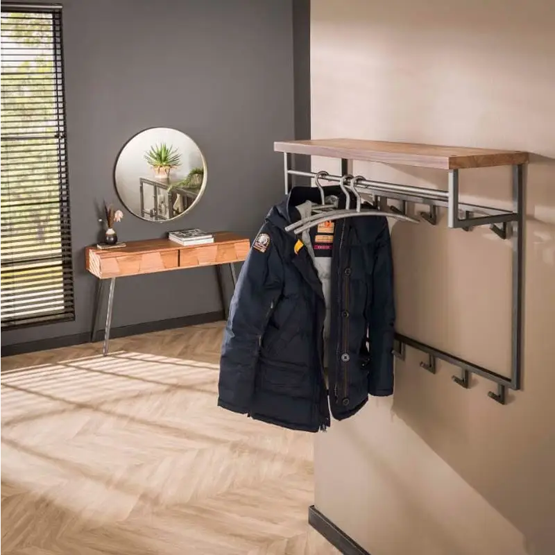 Porte-Manteau Mural Industriel 12 Crochets