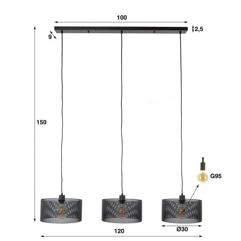 Suspension Luminaire Noire 3 Lampes dimensions