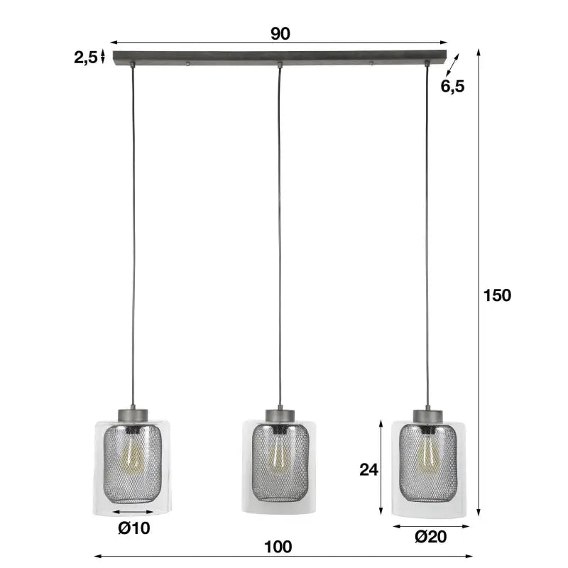 Suspension contemporaine maille et verre 3 lampes lyadesign 