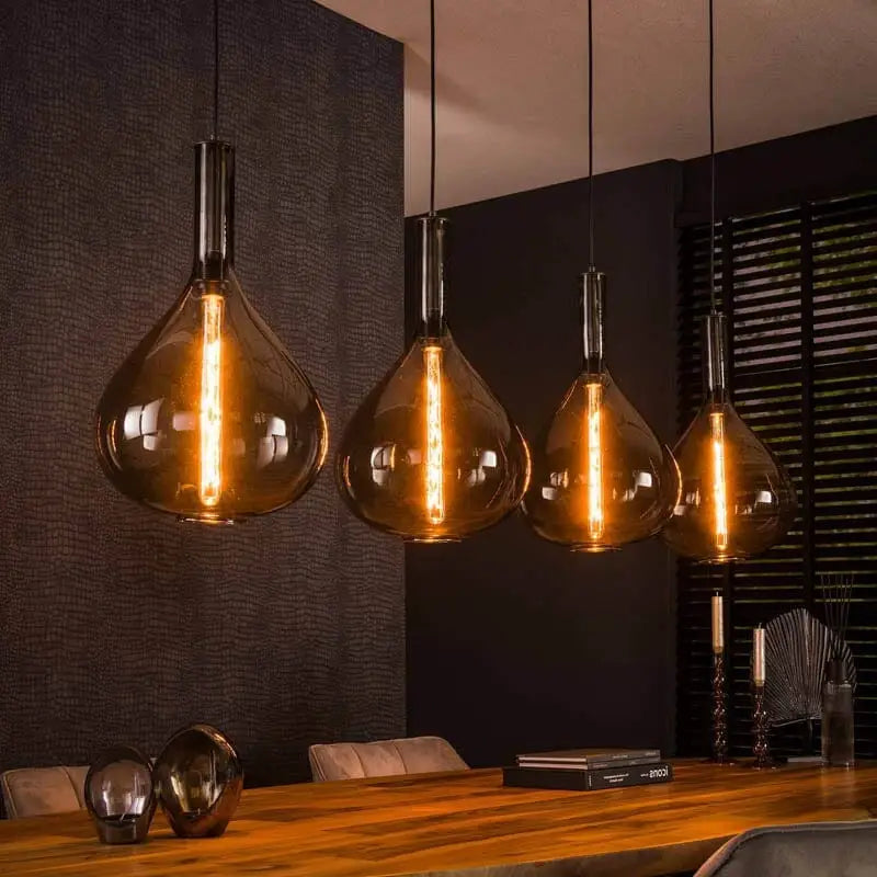 Suspension Verre Fume 4 Lampes