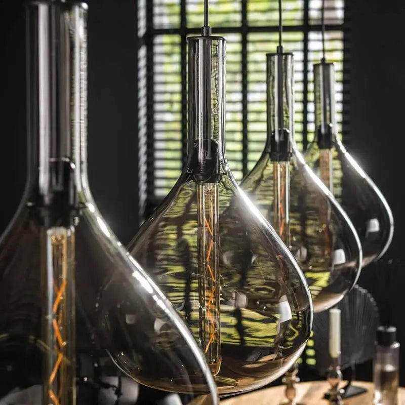 Suspensions Verre Fume 4 Lampes