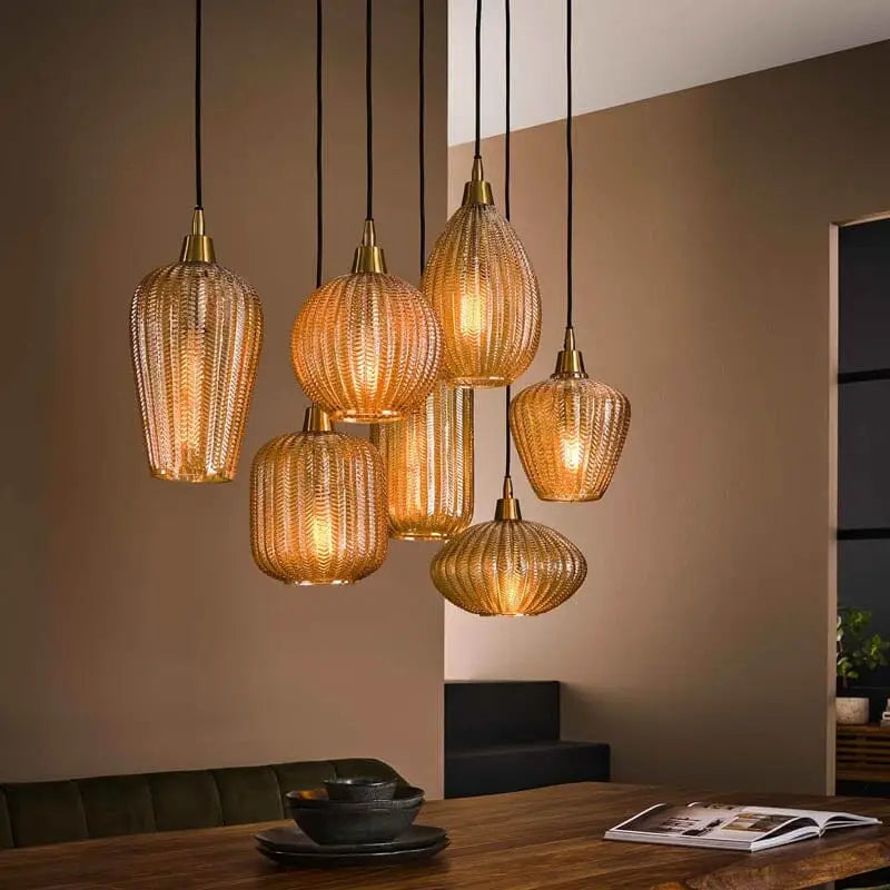 Suspension Verre Jaune 7 lampes