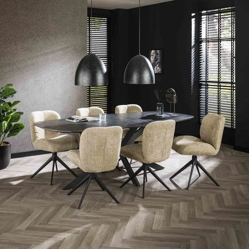  Table à manger marbrée bois industriel - Fusion de Modernité et d'Authenticité