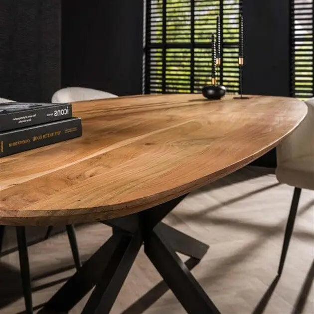 Table de salle à manger rustique en bois massif et cadre métallique, taille 180 cm