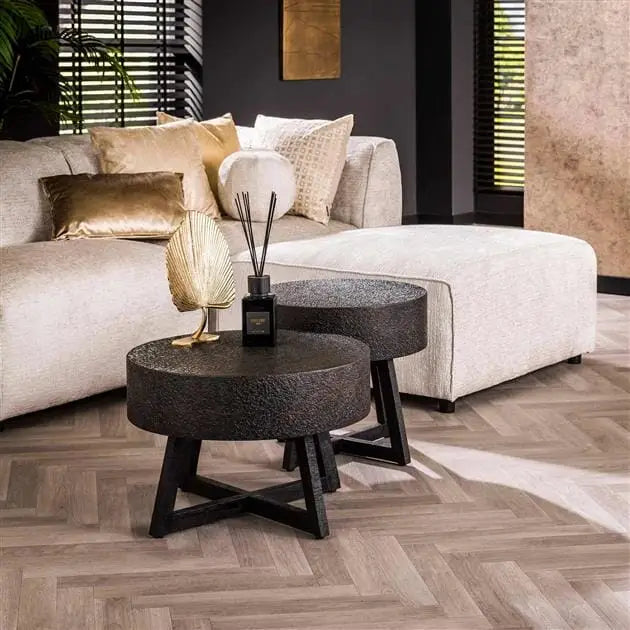 Table basse moderne avec plateau épais de 15 cm en métal