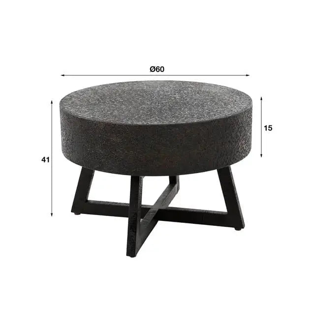 Table basse ronde en métal liquide, diamètre 60 cm, hauteur 41 cm