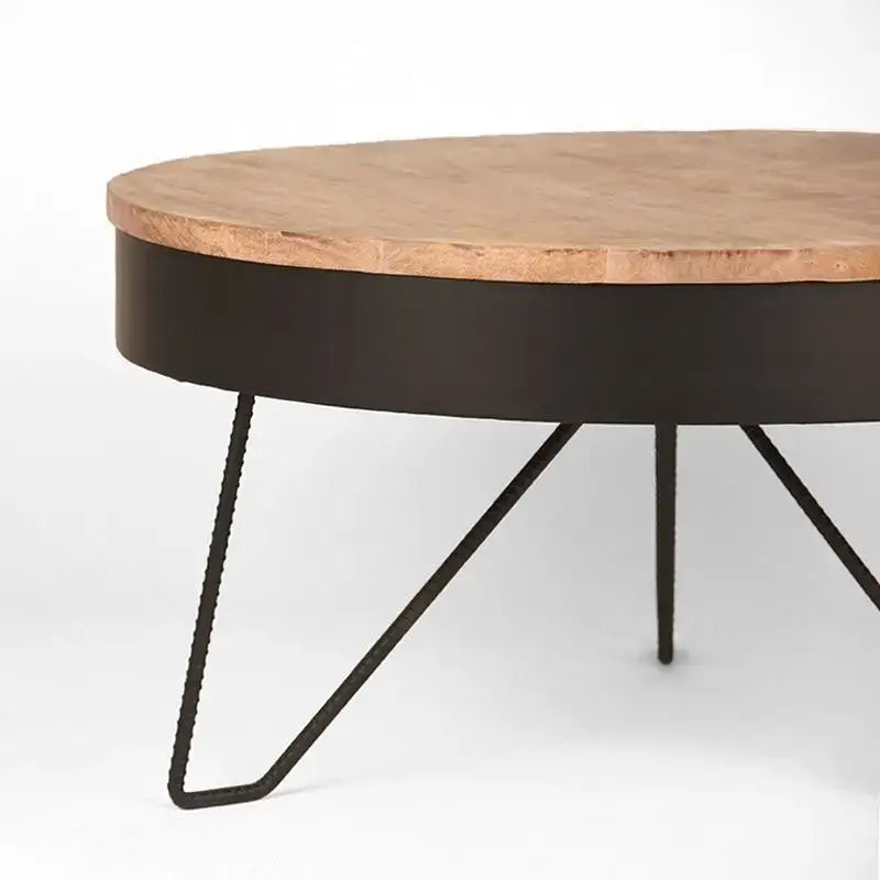 Table Basse Industrielle Ronde Structure Métal Noir 80x80 lyadesign 