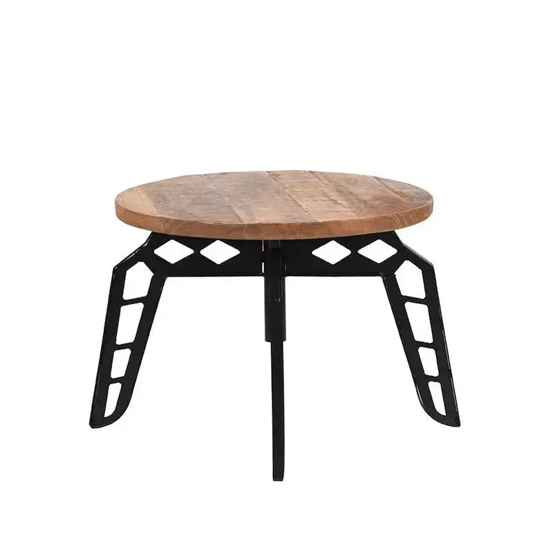 Table Basse Industrielle Ronde Plateau Bois Sur Structure Métal 60x60 lyadesign 