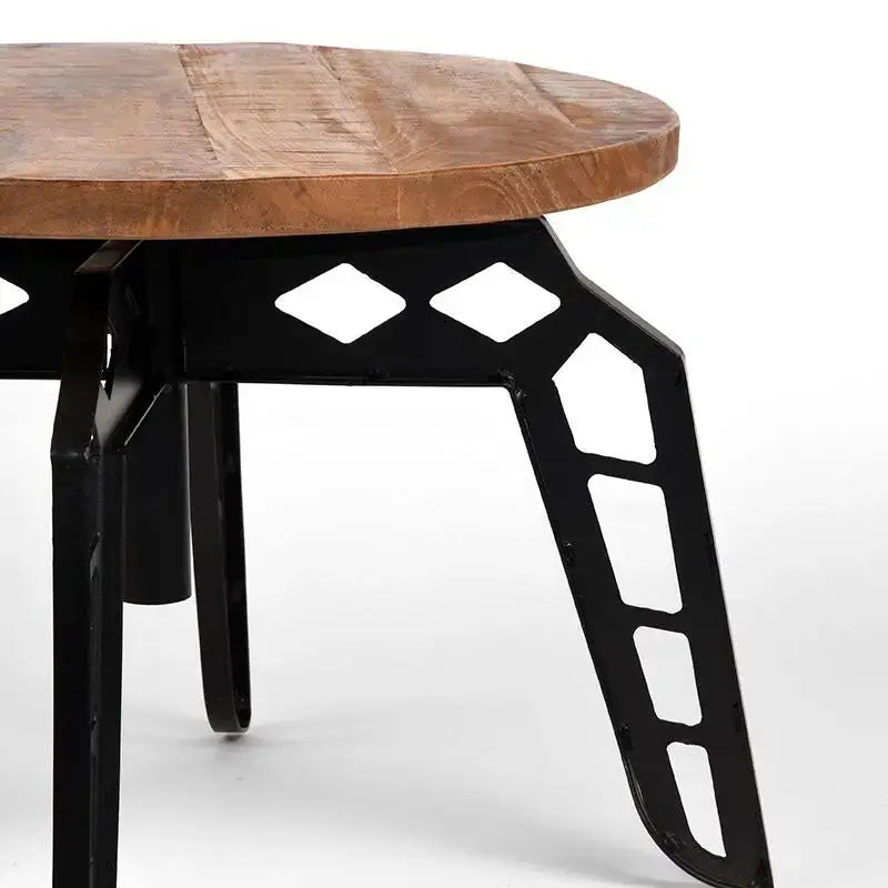 Table Basse Industrielle Ronde Plateau Bois Sur Structure Métal 60x60 lyadesign 