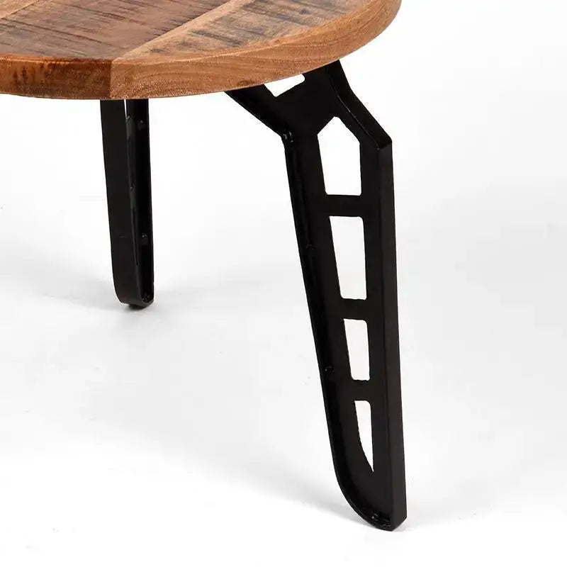 Table Basse Industrielle Ronde Plateau Bois Sur Structure Métal 80x80 lyadesign 