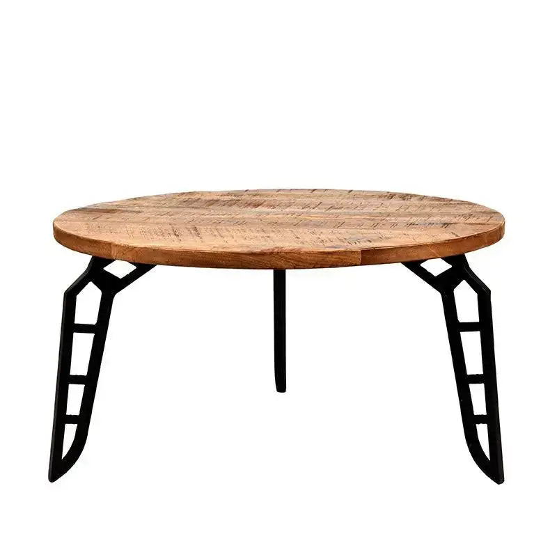Table Basse Industrielle Ronde Plateau Bois Sur Structure Métal 80x80 lyadesign 