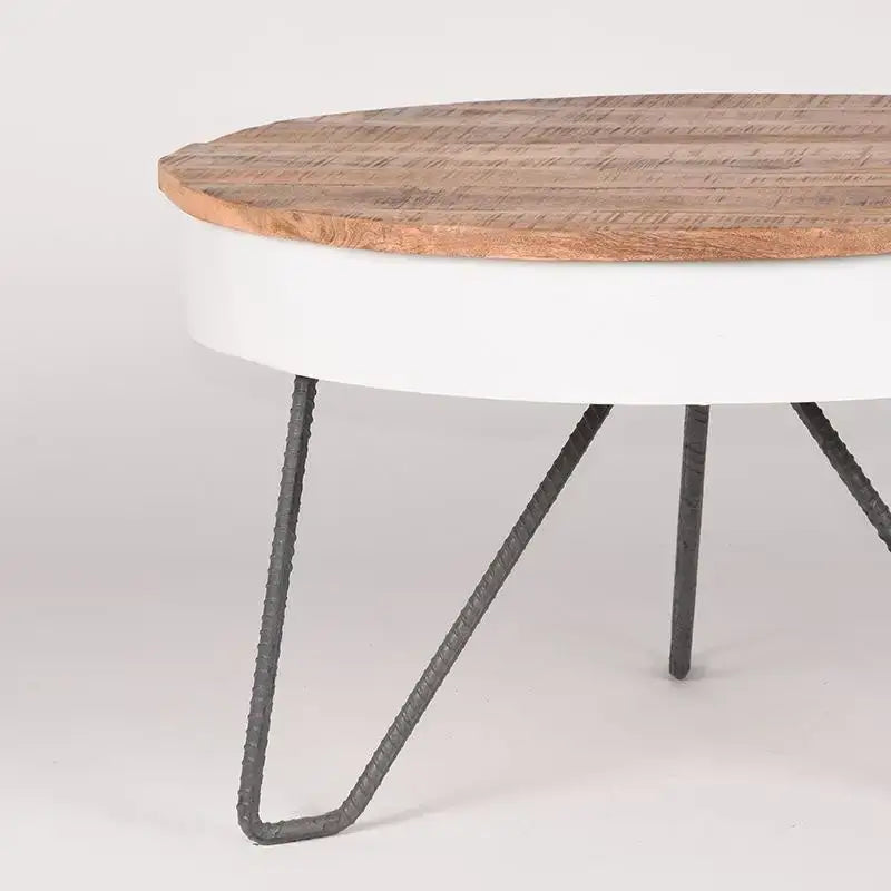 Table Basse Industrielle Ronde Structure Métal Blanc 80x80 lyadesign 