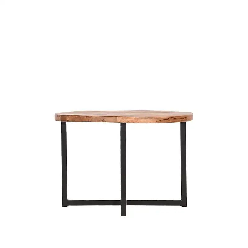 Table Basse Industrielle Ronde En Bois Sur Pieds Métal Forme Croix 60x60 lyadesign 