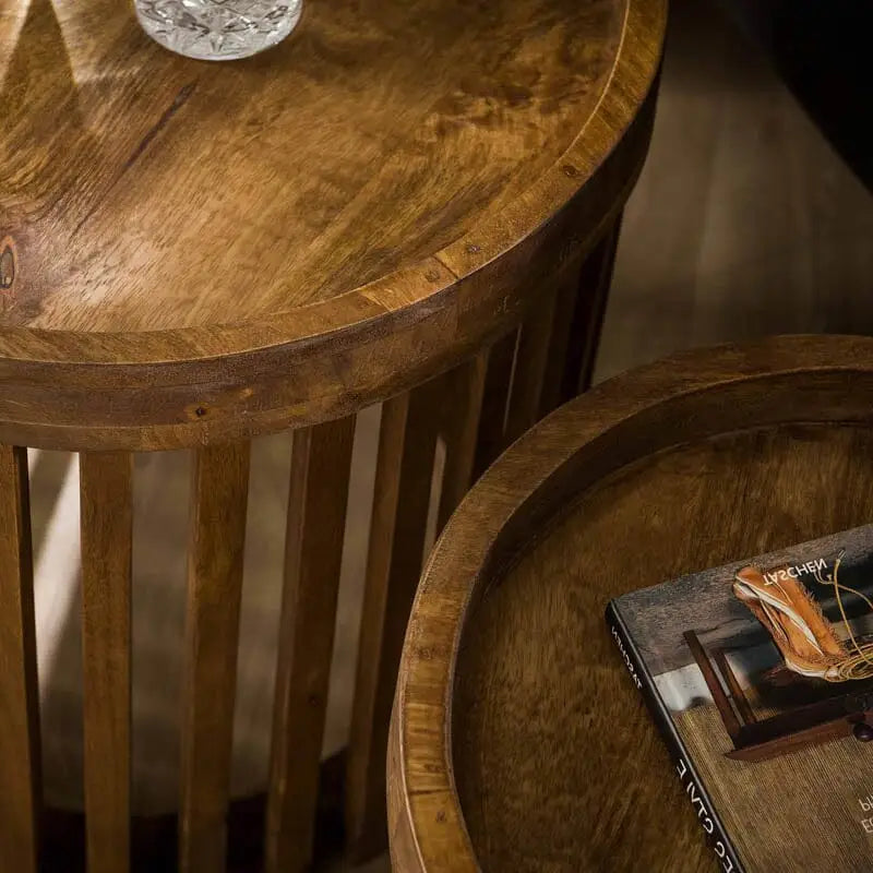 tables d&#39;appoint ronde est fabriqué  manguier de haute qualité