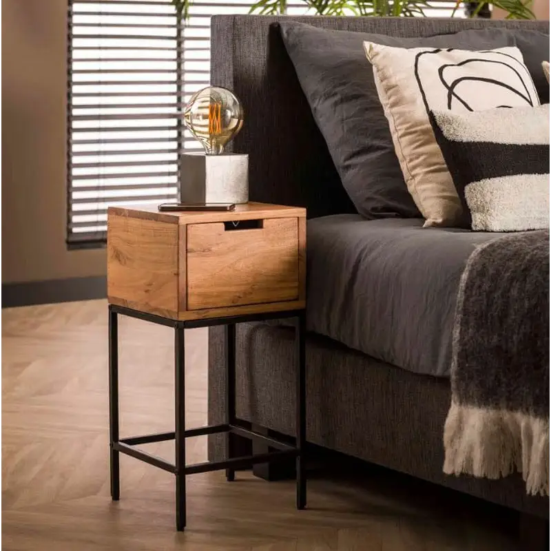 Table de chevet Bois Acacia Métal