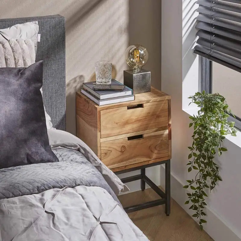 Table De Nuit Acacia 2 Tiroirs