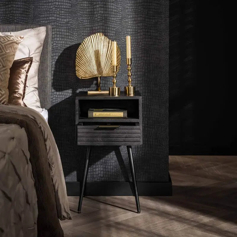 Table De Nuit Noir tiroir ouvert
