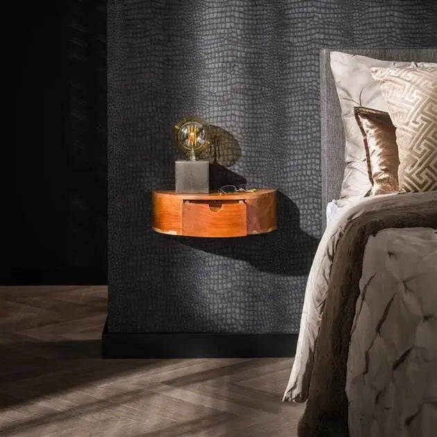 Table de Nuit Ronde Tiroir  Élégance en Bois d&#39;Acacia