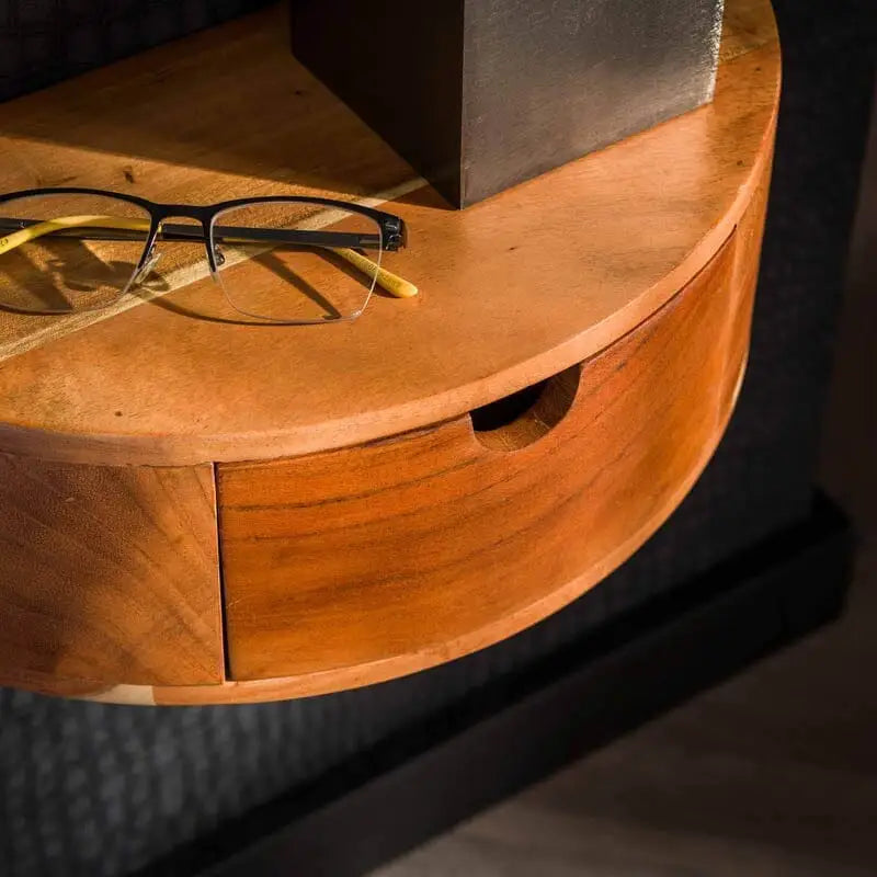 Table de Nuit Ronde Tiroir  Élégance en Bois d&#39;Acacia
