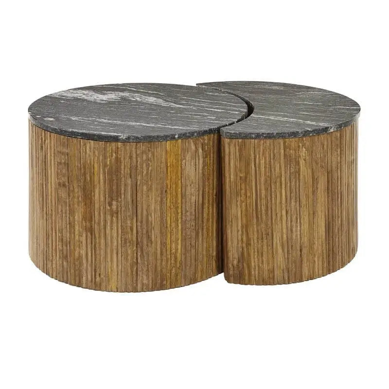 Tables basses en marbre et bois - Luxe minimaliste