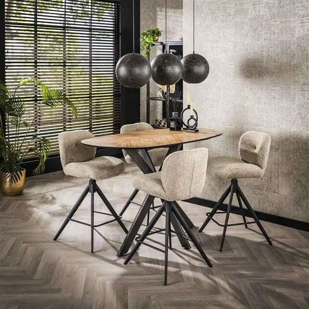 Table Haute Carrée en Teck avec Plateau à Chevrons