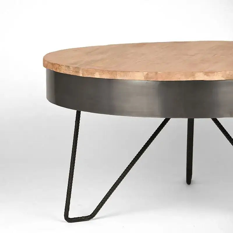 Table Basse Industrielle Ronde Structure Métal Argenté 80x80 lyadesign 