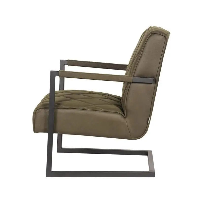 Chaise Industrielle en tissu microfibre couture diamant avec accoudoirs lyadesign 