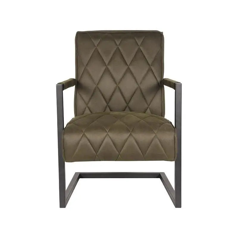 Chaise Industrielle en tissu microfibre couture diamant avec accoudoirs lyadesign 