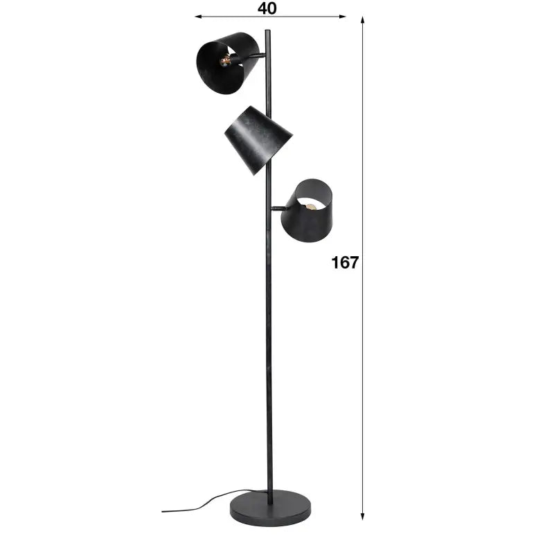 Lampadaire LED lampe de salon lampadaire design, interrupteur au pied,  métal noir, 1080lm 28W 3000K, H