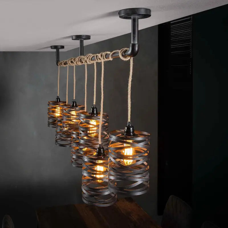 Suspension industrielle métal twist 7 lampes lyadesign 