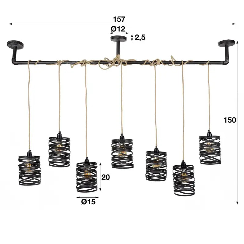 Suspension industrielle métal twist 7 lampes lyadesign 