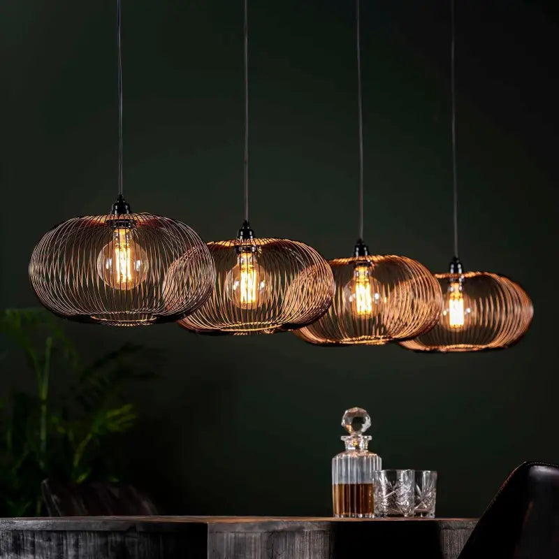 Lustre Industriel Métal Cuivré 4 Lampes