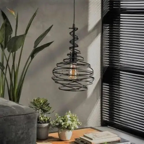 Lustre Industriel Métal Noir Tourbillon lyadesign 