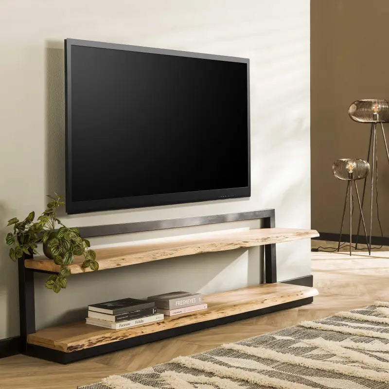 Relaxdays Meuble TV style industriel, effet bois, cadre métallique, Meuble  TV avec support,HlP 50,5x110,5x45cm,brunclair