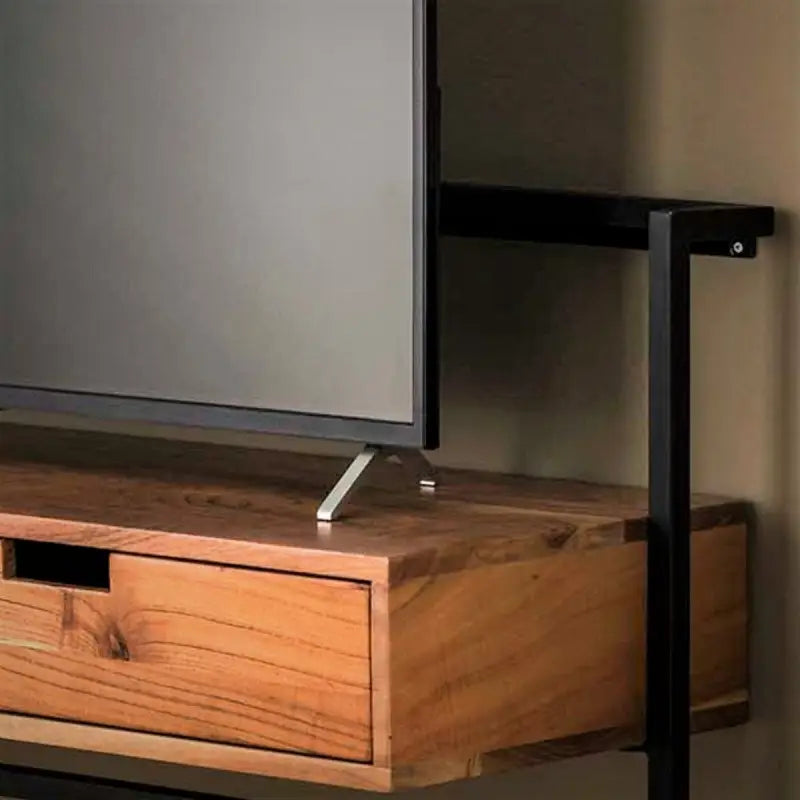 Meuble TV suspendu 180x30x55 cm en acacia naturel et métal - ALONG